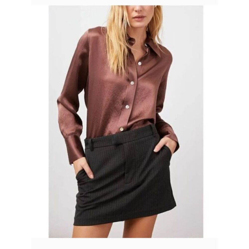 Rails Andrea Nutmeg Satin Blouse Button Front NWT XL